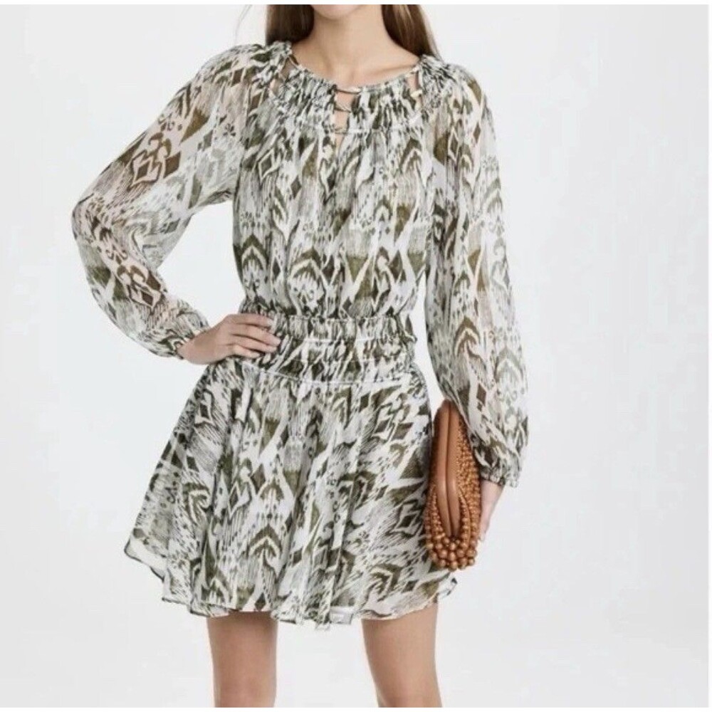NWT MISA Los Angeles Mercy Ikat Mini Dress XS Green White Retail $390